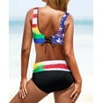 thumbnail image 3 of Women's Multicolor Tie-dye Flag Print Wrap V Neck Lace-up Back Bikini, 3 of 6