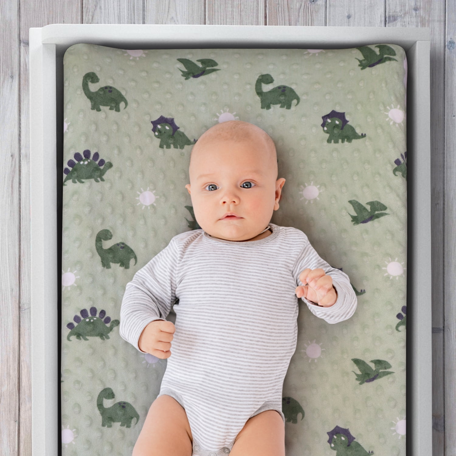 The Peanutshell Green Dino Plush Baby Changing Pad Covers for Newborns, 3-Pack