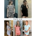 thumbnail image 5 of Ensemble de Pyjama 2 Pcs pour Femmes Manches Courtes Vêtements de Nuit Doux Col Rond Ensemble de Shorts Imprimés avec Poches P-TTG, 5 of 5