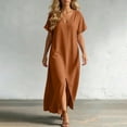 thumbnail image 5 of Dvprdro V Neck Short Sleeve Cotton Side Pockets Loose A Line Maxi Dress for Women Summer Beach Vacation Solid, 5 of 8