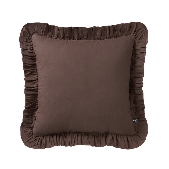 My Texas House 18" x 18" Brown Ruffle Cotton Decorative Pillow