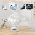thumbnail image 5 of 5 Speeds Clip on Fan Rechargeable, Mini USB Portable Desk Fan with Clip, LED Display Powerful Silent Table Fan, Flexible Rotation for Bed, Home, Stroller, Sport, Camping(White), 5 of 7