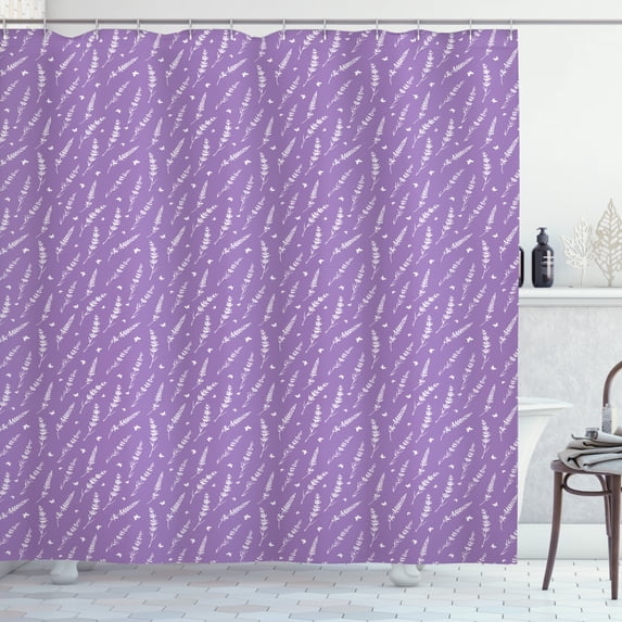 Ambesonne Floral Shower Curtain, Lavender and Butterflies, 69"Wx84"L, Violet and White