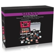 SHANY Carry All Make up Train Case with Pro Makeup Set , Beauty Brushes, Lipsticks, Eye Shadows, Blushes, Powders, and more - Reusable Cosmetics Storage Organizer - Premium Gift Packaging - Silver