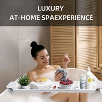 Expandable Drain Bath Shelf Caddy Tray, Multifunctional Plastic Bathtub Tray Holders & Organizers, Simple Stylish Bathtub Storage Rack For Counter /Candle/ Towel /Book/Wine/Phone/Shower/Soap ,White