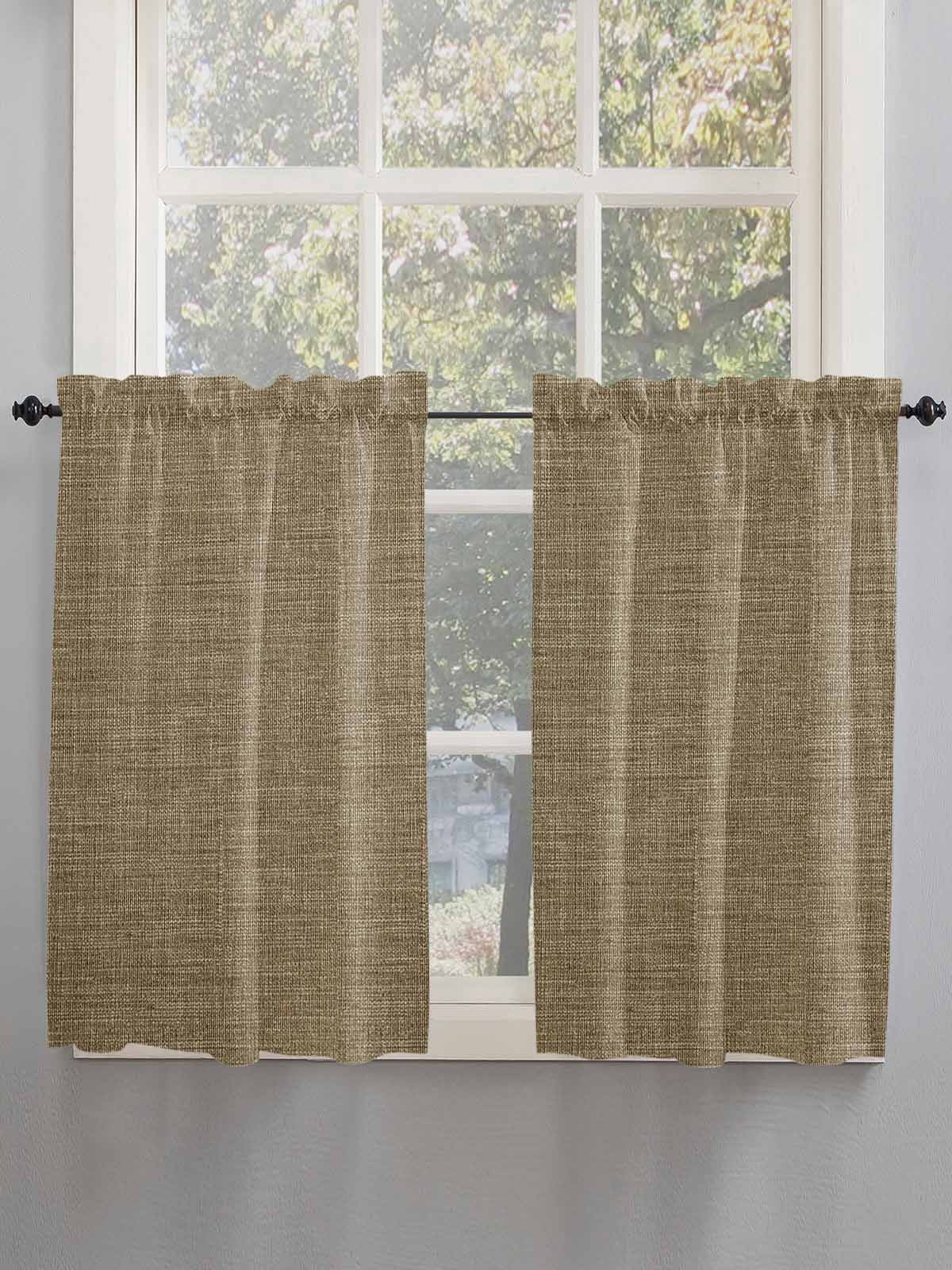 Brown Kitchen Curtains 54 Inches length, Farmhouse Burlap Solid Beige Color Modern Linen Texture Window Treatment Curtain Drapes, Decorative Window Curtains for Bedroom Cafe, 52"x54", 2 Panels