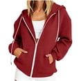 thumbnail image 2 of Qulqfy Hoodies for Women Waffle Knit Casual Wine Lightweight Winter Fall Hooded Drawstring Long Sleeve Zip Up Loose Track Jackets with Pockets S, 2 of 6