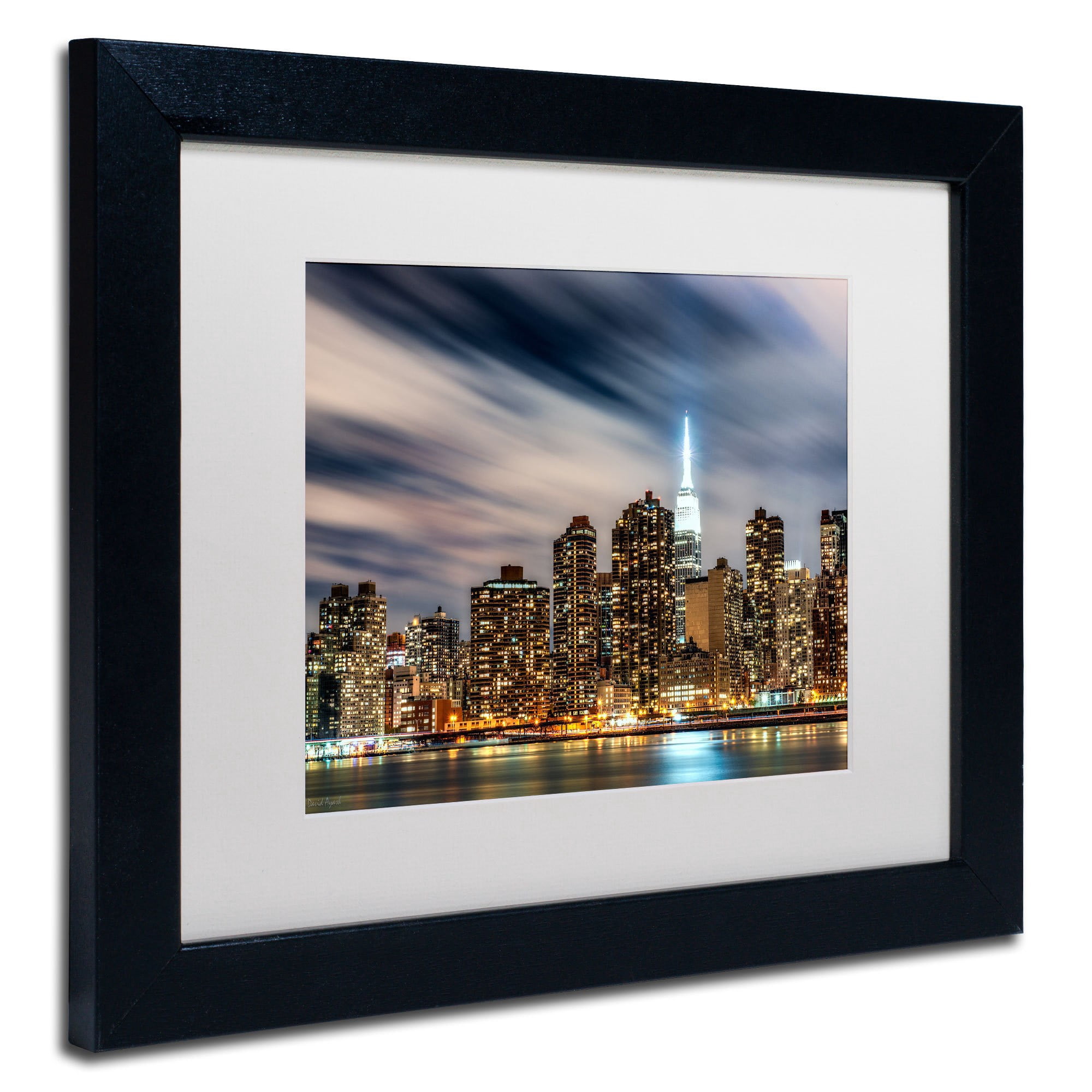 Trademark Fine Art "Midtown Over the East River-V" Canvas Art by David Ayash, White Matte, Wood Frame