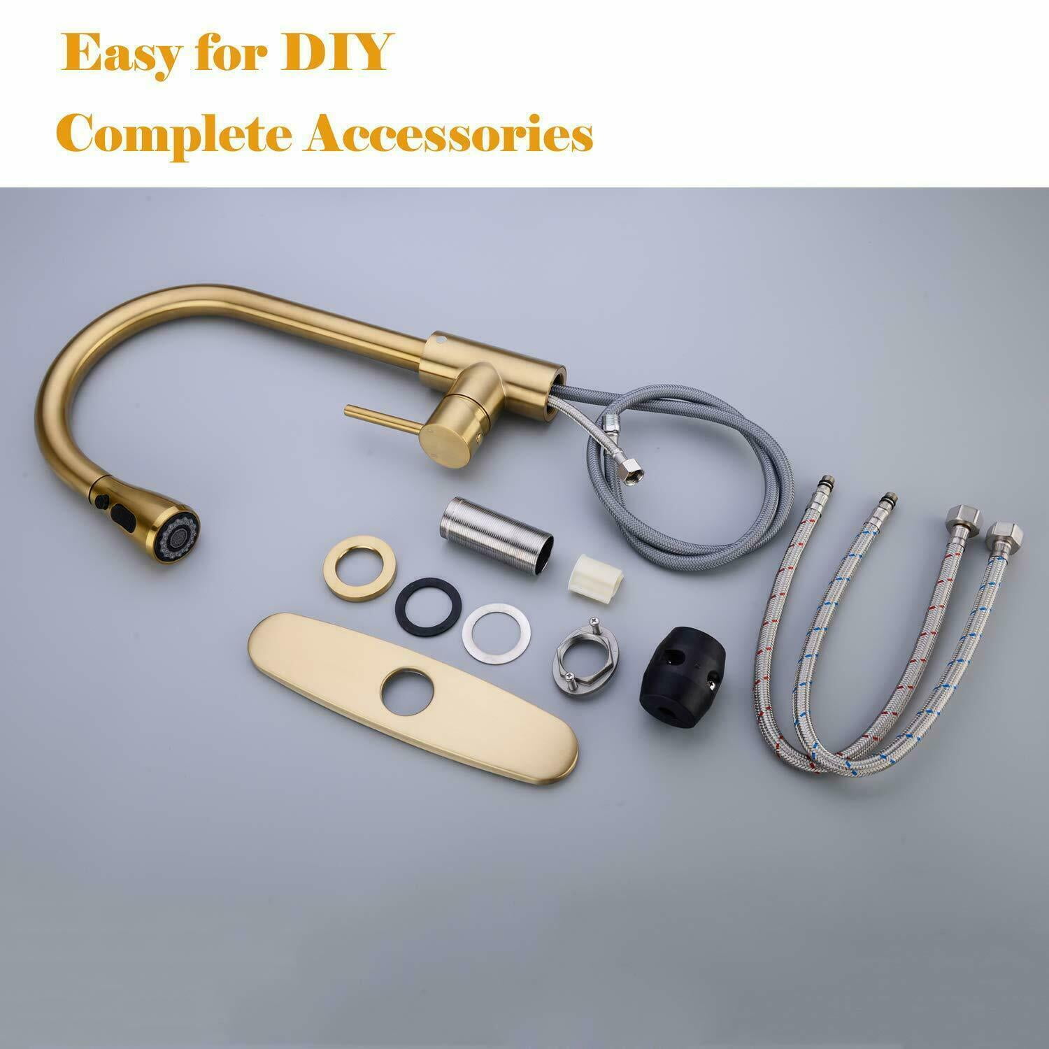 Zovajonia Brushed Gold Kitchen Faucet with Pull Down Sprayer, High Arc Single Handle Stainless Steel Kitchen Sink Faucet with Deck Plate