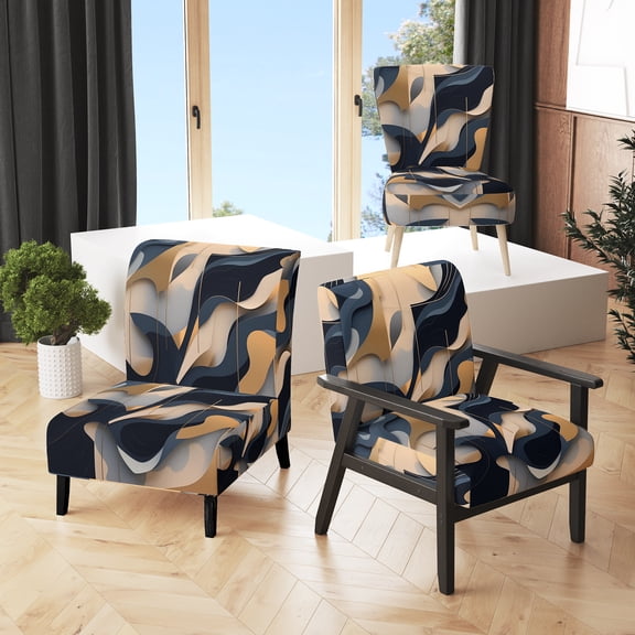 Designart "Multifaceted Geometric Kaleidoscope" Blue Abstractions Upholstered Accent Chair - Modern Arm Chair For Bedroom