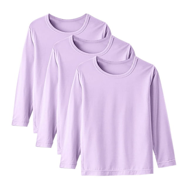 T-Shirts à Manches Longues pour Enfants, Hauts à Col Rond en Tissu Modal Doux, Ensemble 3 Pcs pour Garçons et Filles, Couche de Base Confortable pour les Saisons de Printemps et d'Automne
