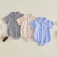 thumbnail image 4 of KPOPLK Newborn Baby Boy Summer Romper Short Sleeve Bodysuit Jumpsuit Summer Cute Clothes(3-6 Months,Blue), 4 of 8