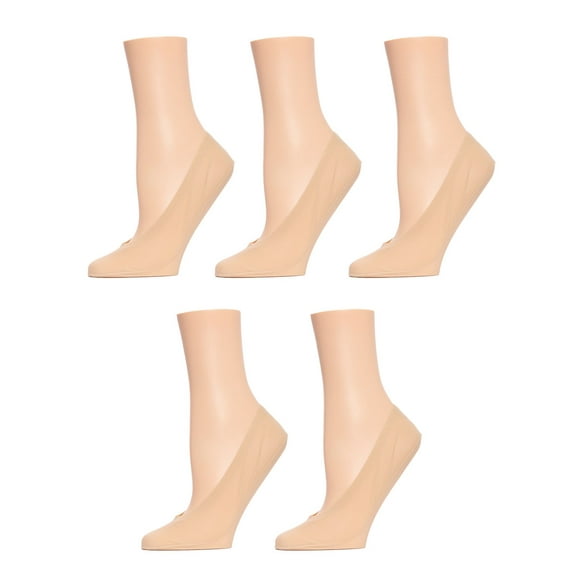 MeMoi Women's 5 Pair Pack Cotton Blend Fine Edge No Show Liner Socks - Womens - Female, One Size, Nude