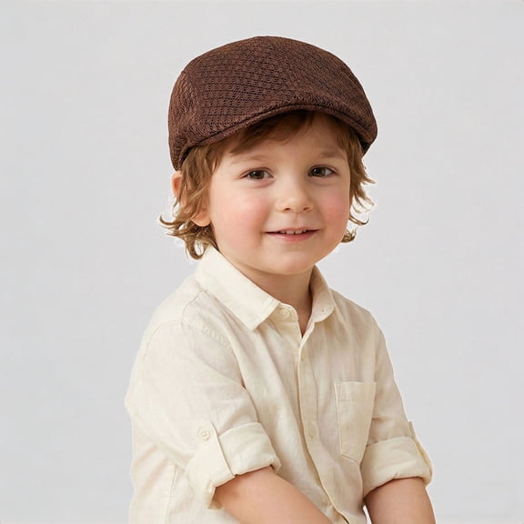 REDARER Kids Black Newsboy Cap Breathable Textured Fabric Classic Flat Beret Hat for Toddler Boys Girls Casual Daily and Party Wear,3-16 Years