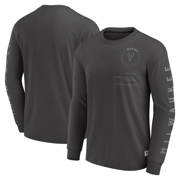 Men's Fanatics Gray Milwaukee Bucks Elements Future Ground Tonal Info Long Sleeve T-Shirt