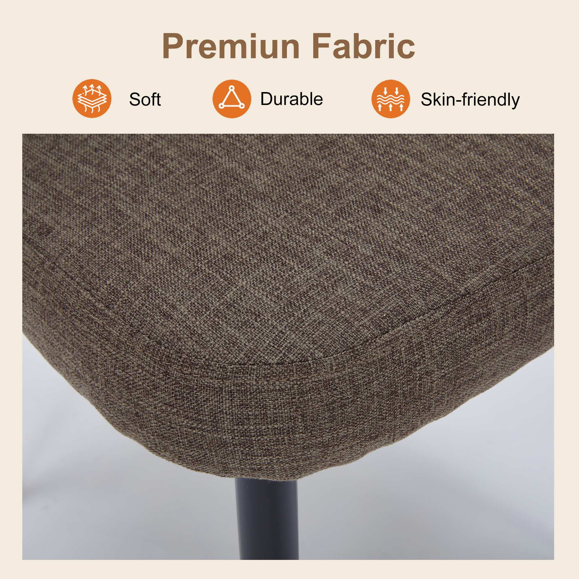 ENYLAY Modern Farmhouse Fabric Upholstered Dining Chairs Set of 2 with Metal Legs & Padded Seat , Mossy Taupe