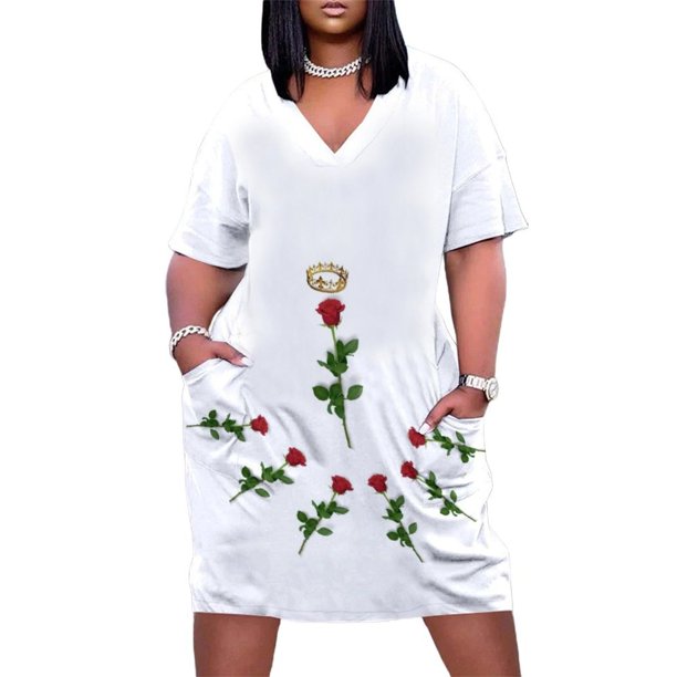 Vestido holgado con bolsillos de Rose Queen, ropa de verano para mujer.