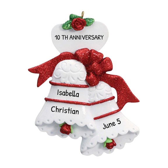 Ornaments by Elves Personalized Red White Bells Anniversary Couple Christmas Tree Ornaments .25lbs
