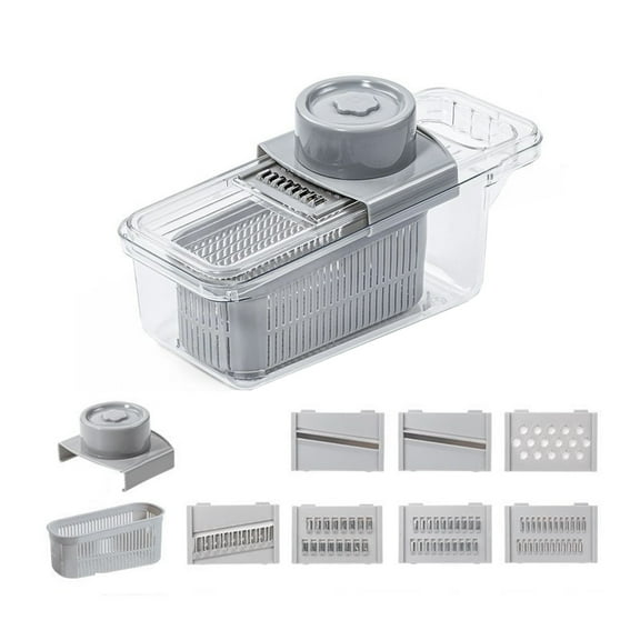 Multifunctional Vegetable Chopper With 7 Interchangeable Blades And Container, Plastic Food Cutter For Kitchen, Easy To Clean And Store, Includes 7 Blades And Basket, 11.73X4.92X4.72In, 1.