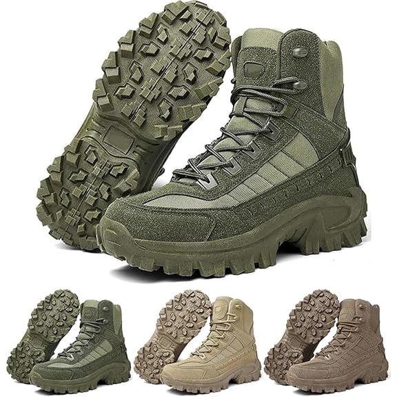 Mens Orthopedic Support Anti-Puncture Work Boots Waterproof Anti-Sprain Hiking Boots, Tactical Boots with Arch Support（Khaki）