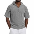 thumbnail image 2 of Yertdoel Hoodies for Men, Solid Color Short Sleeve Hooded Half Zip Pullover Sweatshirt Soft Loose Lightweight Breathable Beach Vacation Summer Outdoor Casual Shirts, 2 of 6