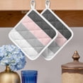 thumbnail image 2 of Pink Grey Striped Pot Holders for Kitchen Heatproof Potholder, 2 Pack Farmhouse Modern Hot Pads Multipurpose Oven Pads Cloth Potholders Trivet for Cooking and Baking, 2 of 8