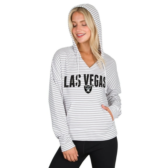 Women's Concepts Sport White/Gray Las Vegas Raiders Liftoff Striped V-Neck Hoodie