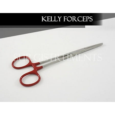 RED - 6 Kelly Hemostat Forceps 5.5" Straight Surgical Dental Instruments