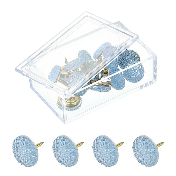 15Pack Rhinestone Push Pins, 14mmx14mm Shiny Diamond Decorative Thumb Tacks Upholstery Tacks for Cork Board Bulletin Board Wall Hangings, Blue/Gold