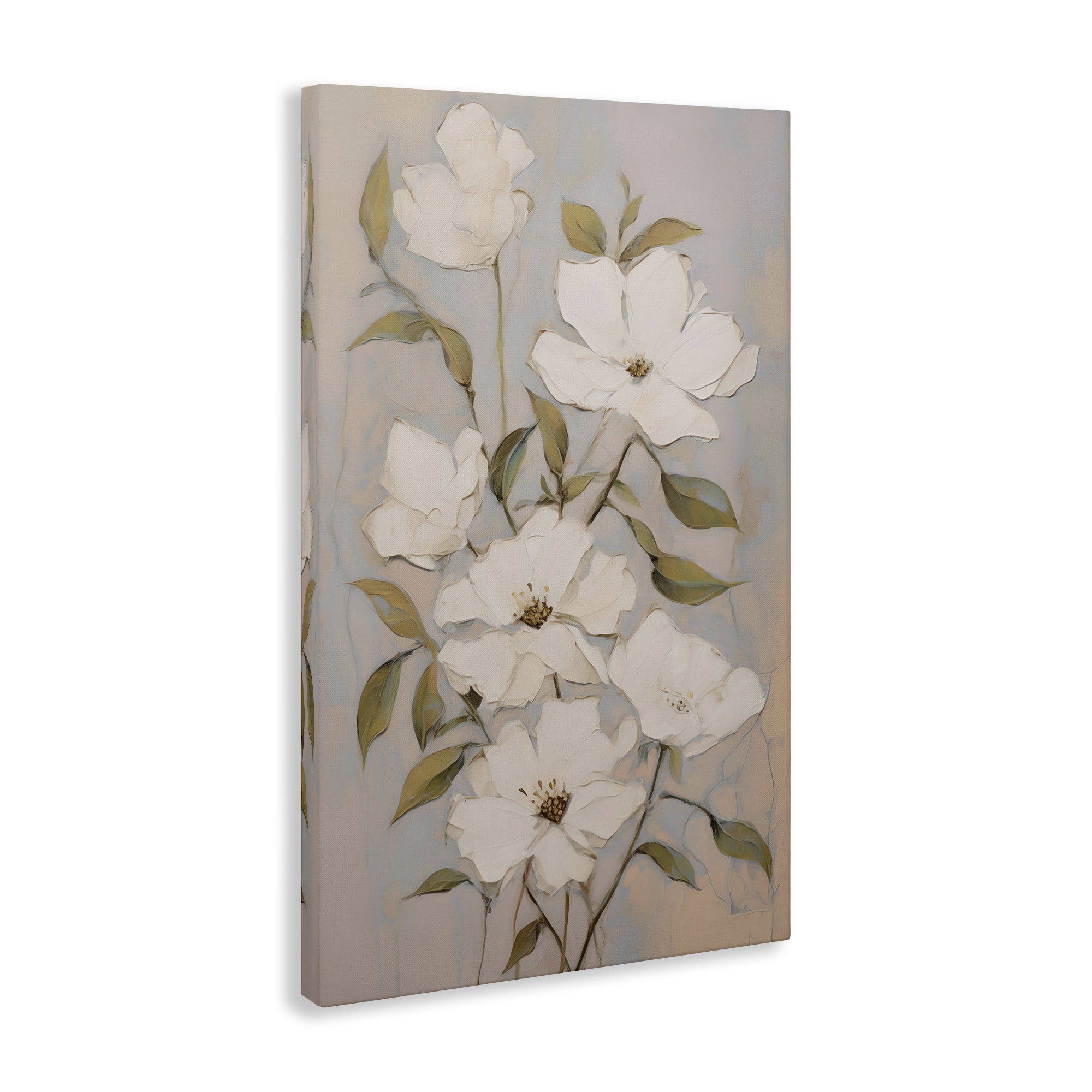 Stupell Industries Pearly White Flowers Botanical & Floral Painting Gallery Wrapped Canvas Art Print Wall Art, 24 x 36