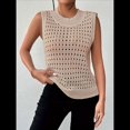 thumbnail image 4 of Suéter de Punto de Verano para Mujer, Camiseta Sin Mangas con Cuello Redondo de Crochet, Blusa Informal Sin Mangas con Aberturas Caqui XL, 4 of 10