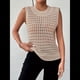 thumbnail image 4 of Suéter de Punto de Verano para Mujer, Camiseta Sin Mangas con Cuello Redondo de Crochet, Blusa Informal Sin Mangas con Aberturas Caqui L, 4 of 10