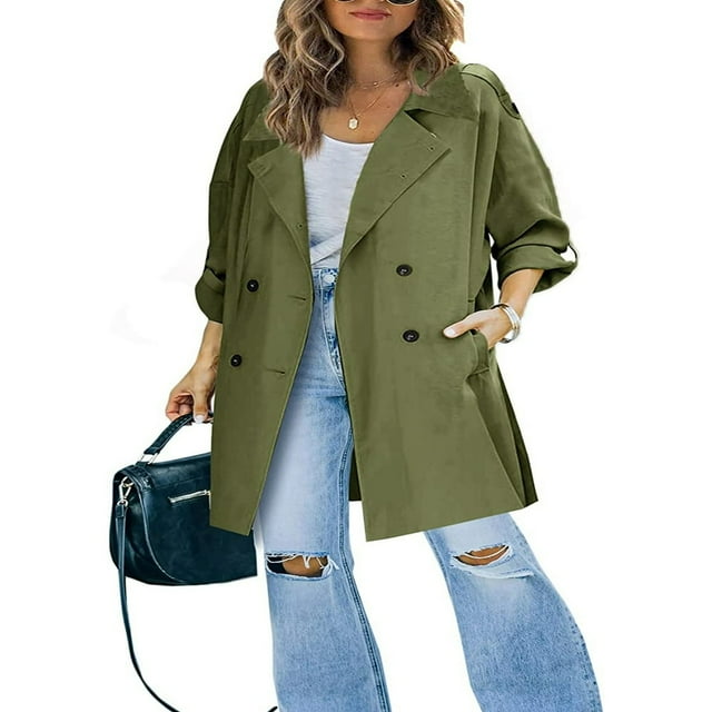 Manteau Trench Mi-Long à Double Boutonnage pour Femmes, Revers Classique, Long Manteau d'Automne Coupe-Vent avec Ceinture