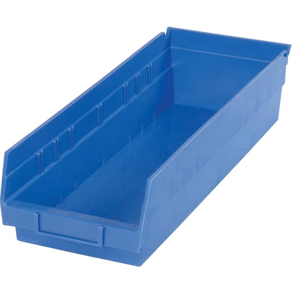 Nestable Shelf Storage Bin, Plastic, 6-5/8"W x 17-7/8" D x 4"H, Blue, Lot of 12