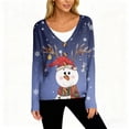 thumbnail image 5 of Women's Fashion Long Sleeve Christmas Snowman Snowflake Print Jacket Cardigan for Holiday Party and Casual Daily Wear,Dark Blue,S, 5 of 5