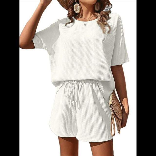 Conjuntos de Pijama para Mujer, Conjunto de Dos Piezas de Punto Gofre, Chándal con Bolsillos, Talla L,
