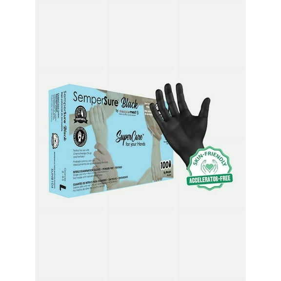 SemperMed SemperSure Nitrile Exam Gloves, Black, 100 ct Medium