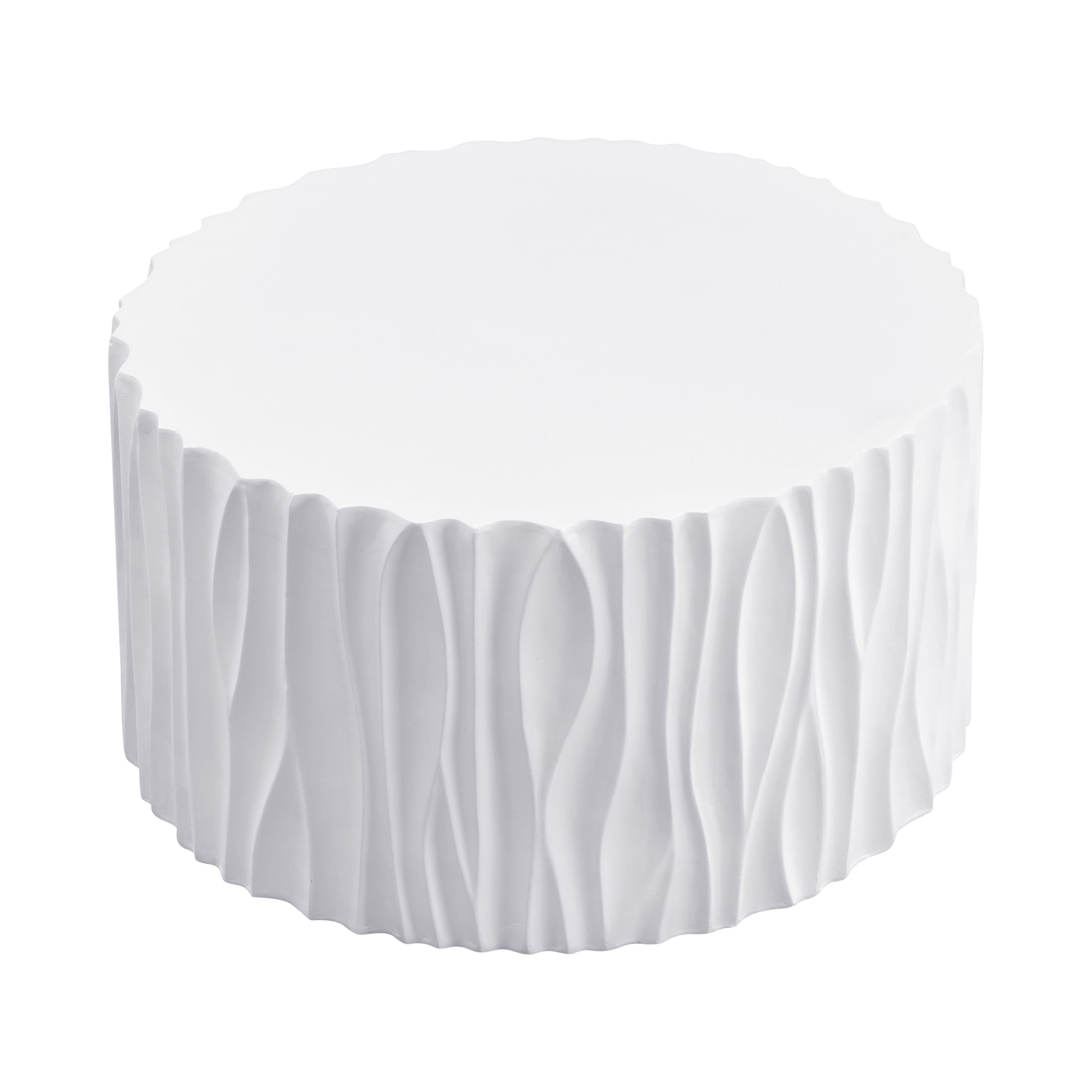 Christopher Knight Home 26.77" Round Outdoor Coffee Table, Wavy Fluted MGO Design, White