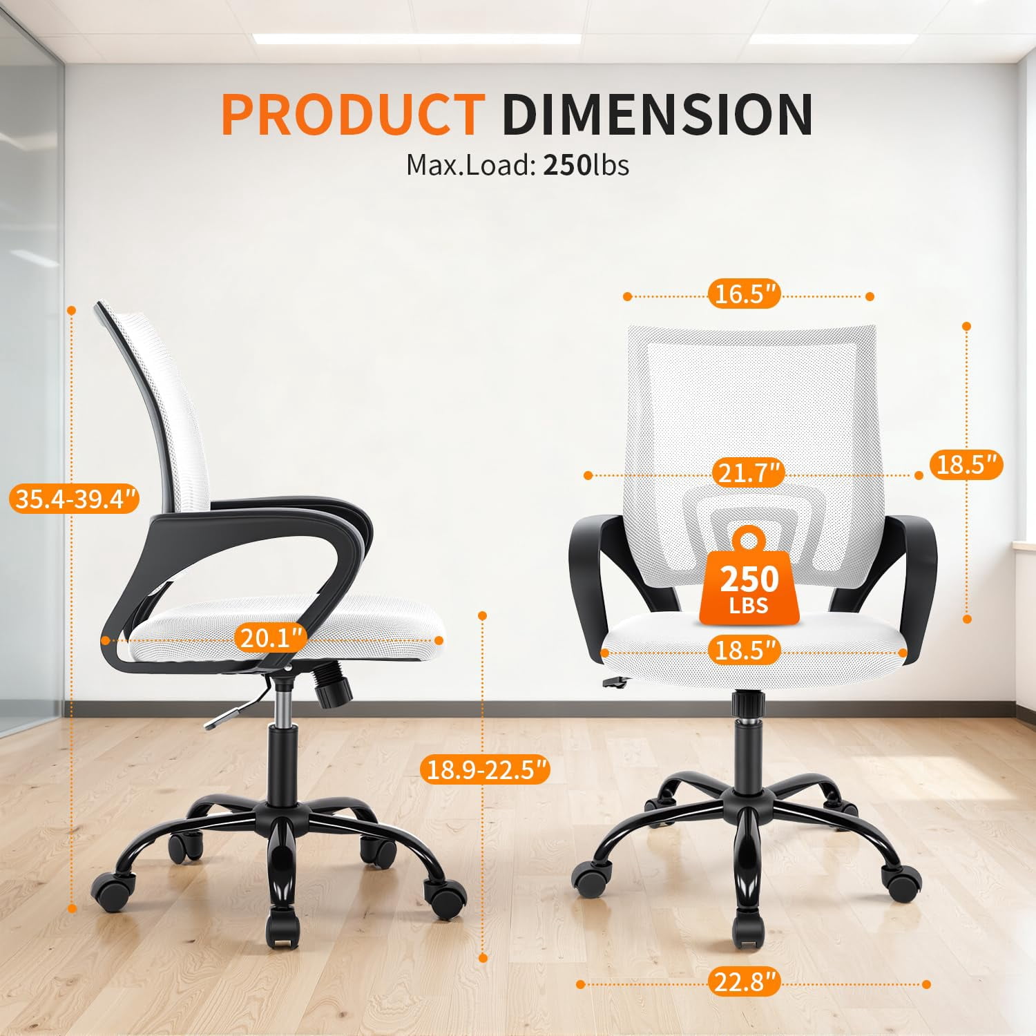 BestOffice Mesh Swivel Office Desk Chair, White