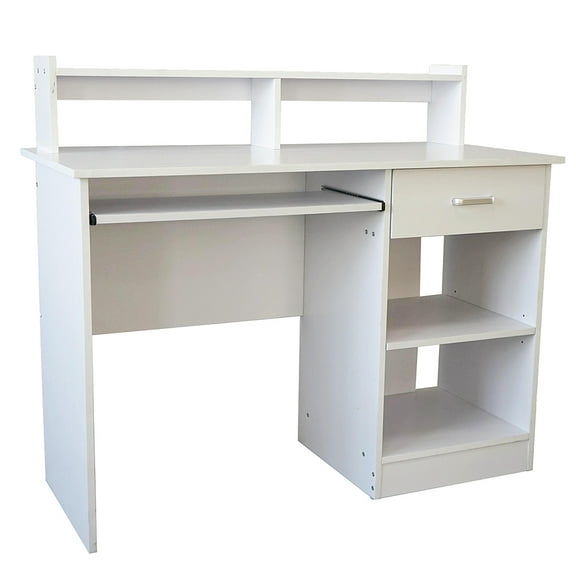 UBesGoo PC Computer Desk Table Workstation w/ Drawer Shelf Furniture Home Office White