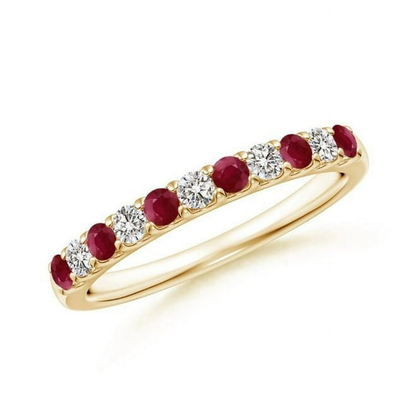 Round Shape Red Ruby CZ Diamond Eternity Band Ring Women 925 Sterling Silver Yellow Gold Plated July Birthstone Wedding Anniversary Gift Gemstone Jewelry