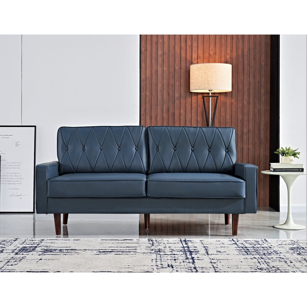 US Pride Furniture Modern Style Faux Leather Sofa with Elegant Round Tapered Legs