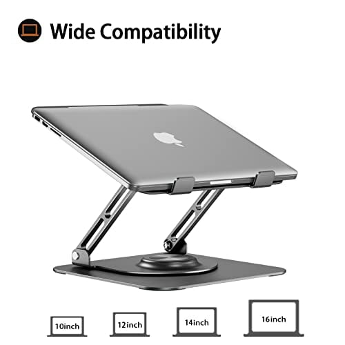 Support Ordinateur Portable Rotatif 360° - Rehausseur Laptop Aluminium Réglable Hauteur 10-17 Pouces Noir