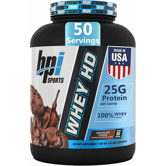 BPI Sports Whey HD Ultra Premium Protein Powder Isolate, Workout Powder for Muscle Gain, Milk Protein Concentrates, Chocolate Cookie, 4.07 Pound (50 Servings)