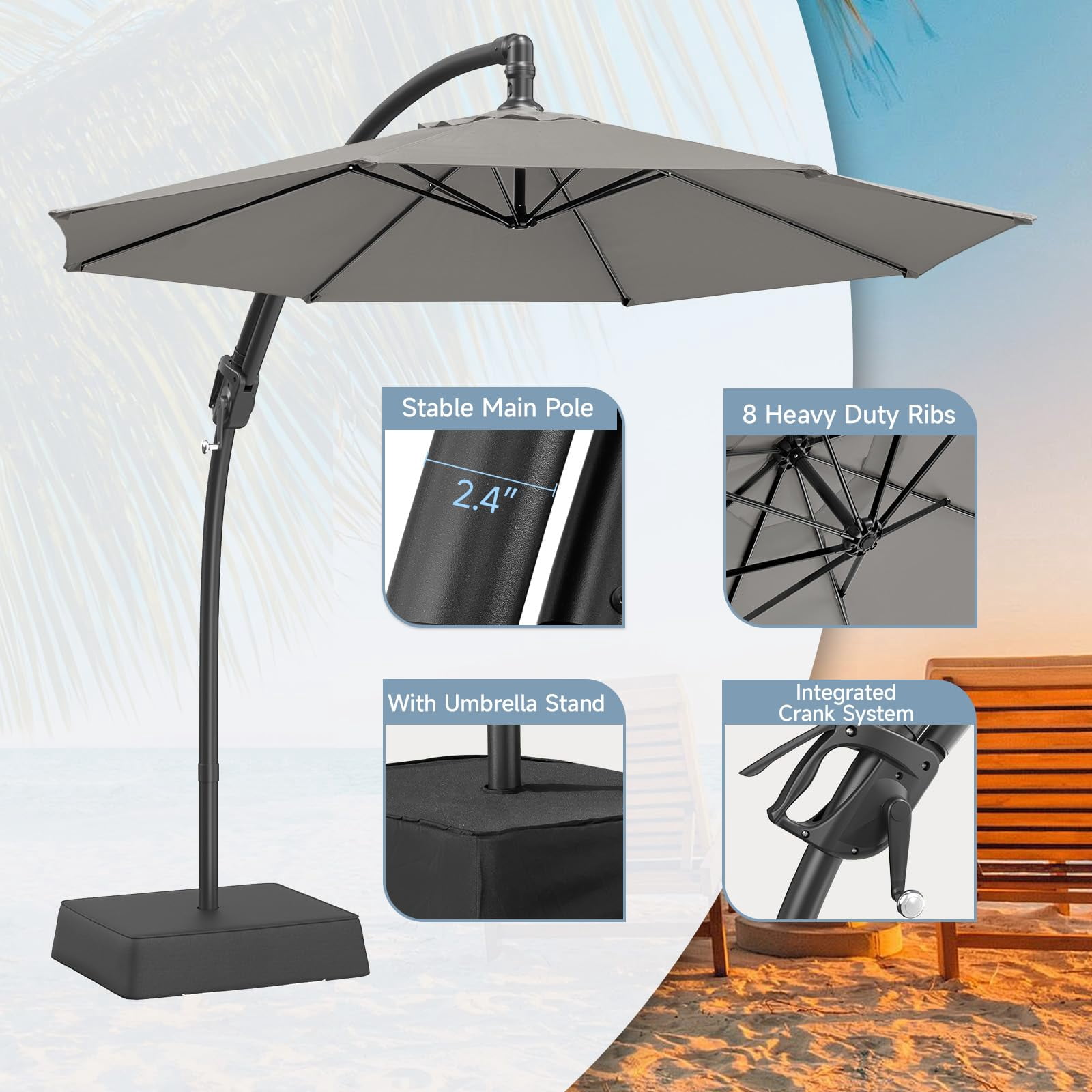 ONBRILL Outdoor Patio Umbrella with Base, 240G/M2 fabric, 10 FT Sun Shade Umbrella for Deck, Pool