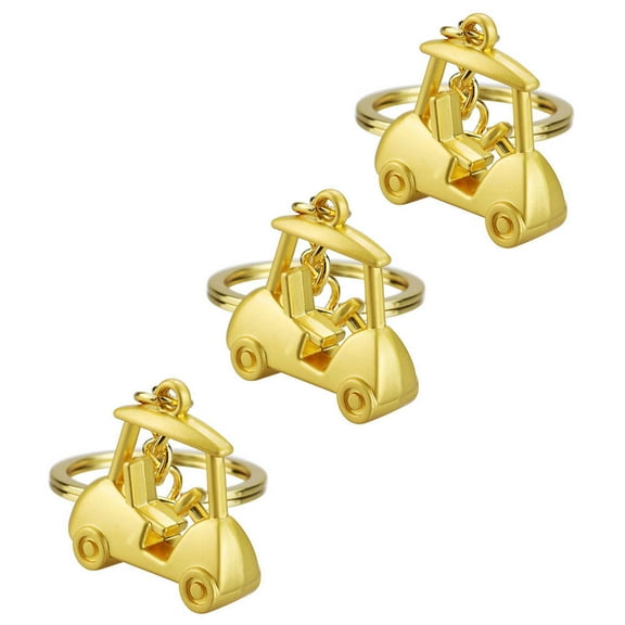 COSMOBETTY 3Pcs Sparklely Golf Cart Keychain for DIY Crafts Golden Metal Pendant Compact Size
