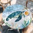 thumbnail image 2 of Sea Turtle Coastal Round Tablecloth, Fitted Table Cover with Elastic for 36"-44" Round Tables, Summer Beach Nautical Starfish Compass Table Cloth Outdoor Indoor Dinning Party Waterproof Tablecloths, 2 of 7