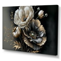 Designart Grey Gold Flower Bouquet III Canvas Wall Art