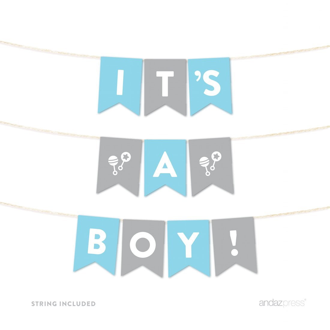 It's  A Boy! Gray Boy Baby Shower Hanging Pennant Garland Party Banner