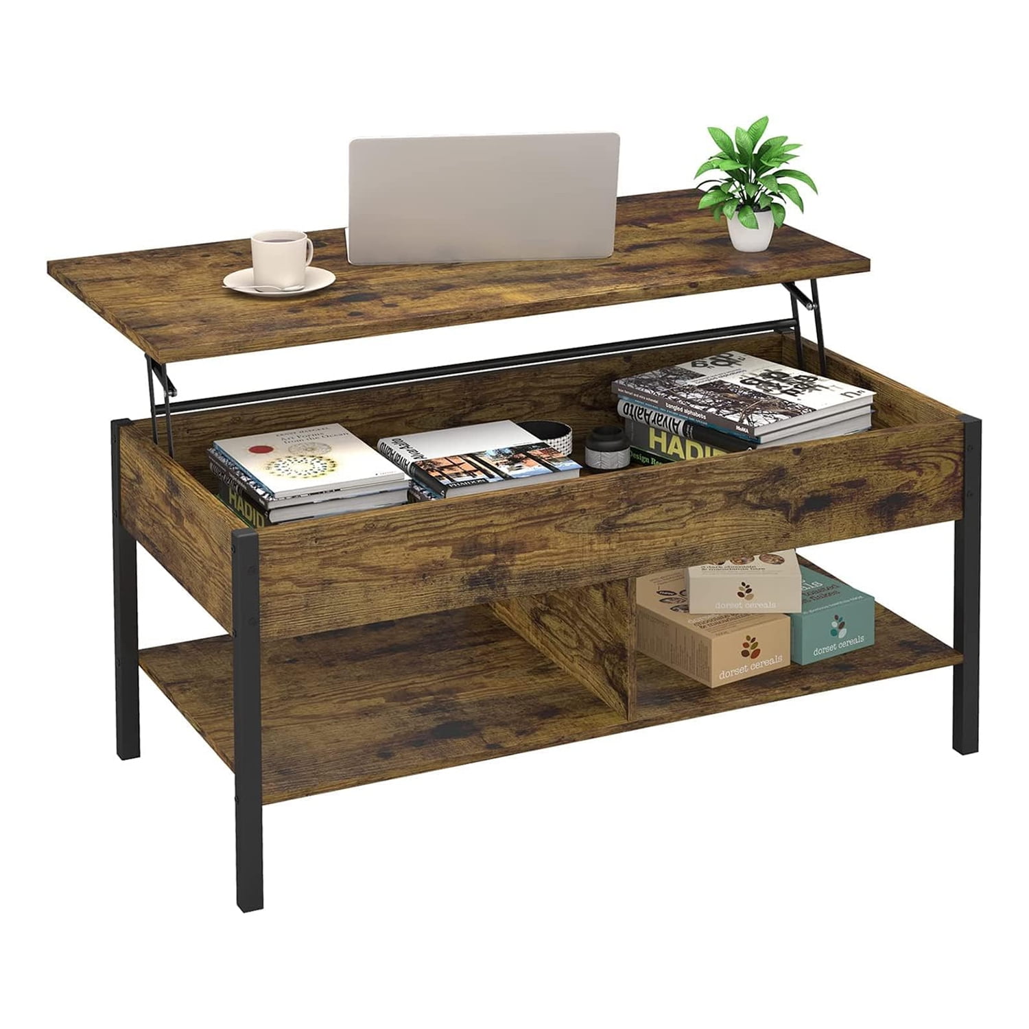 Private Jungle Modern Modern Lifting Coffee Table with Hidden Storage, Flip Top Coffee Table, Wooden Lifting Table, Retro Center Table for Living Room, Brown Private Jungle Modern Modern Lifting Coffee Table with Hidden Storage, Flip Top Coffee Table, Wooden Lifting Table, Retro Center Table for Living Room, Brown
